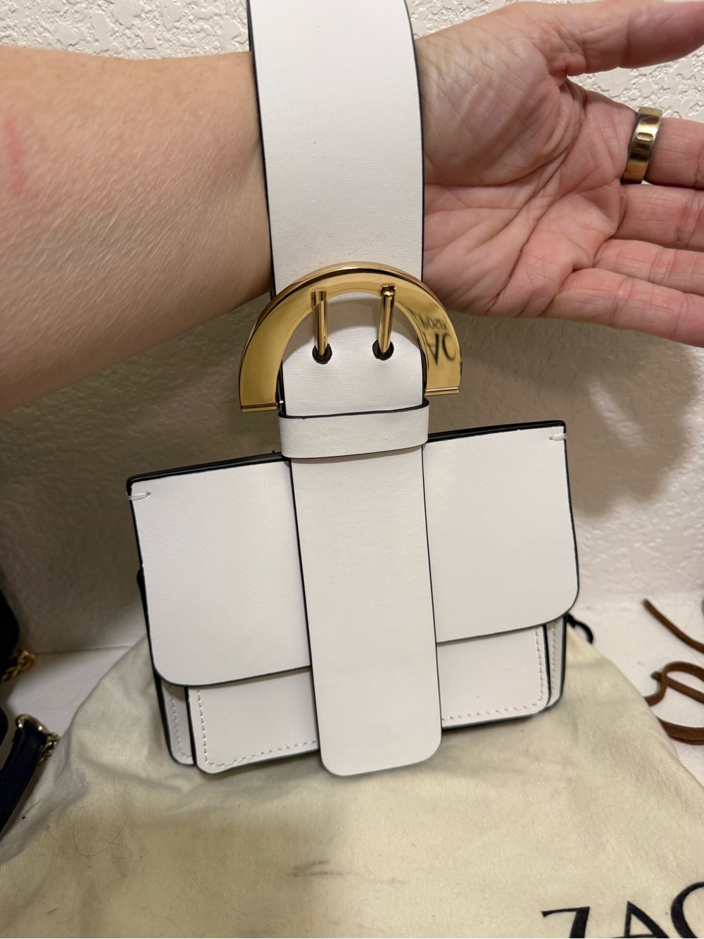 ZAC Zac Posen White Leather Belt Bag with Gold Buckle